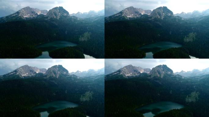 鸟瞰山上一个美丽的湖泊。黑色的湖,黑山。