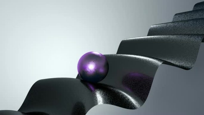 带有纹理黑色波浪材料的紫色球的抽象3d动画。4k无缝循环动画。