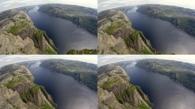 挪威著名的假日讲坛岩石的无人机镜头