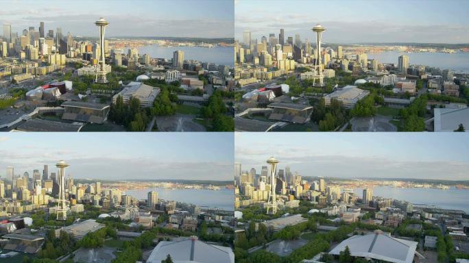 西雅图市中心的鸟瞰图太空针塔