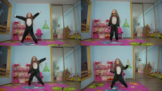 小女孩跳舞和跳跃
