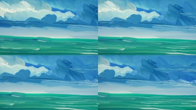 海和天空的绘画。