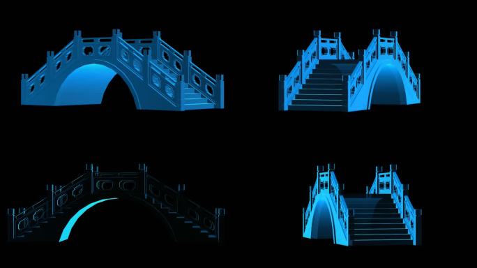 中式桥梁全息蓝色科技通道素材