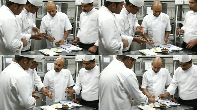印度厨师在美食餐厅的专业厨房做饭