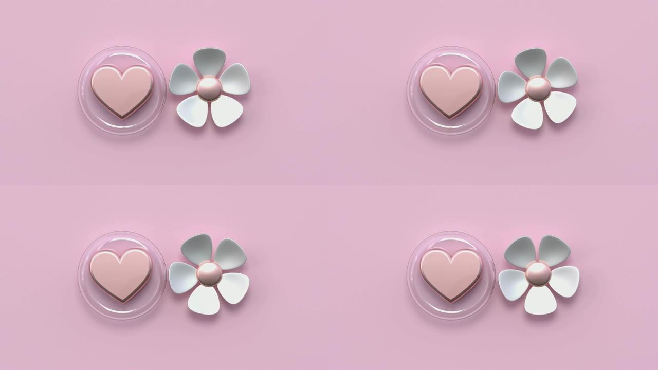 粉色平躺场景金属金色形状最小抽象运动3d渲染心花节日爱情情人节概念