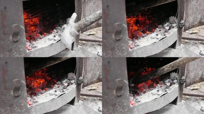 塞尔维亚拉基贾锅炉火慢动作蒸馏过程程序1080p全高清镜头-金属管燃烧的树日志作为制造酒精硬酒饮料的