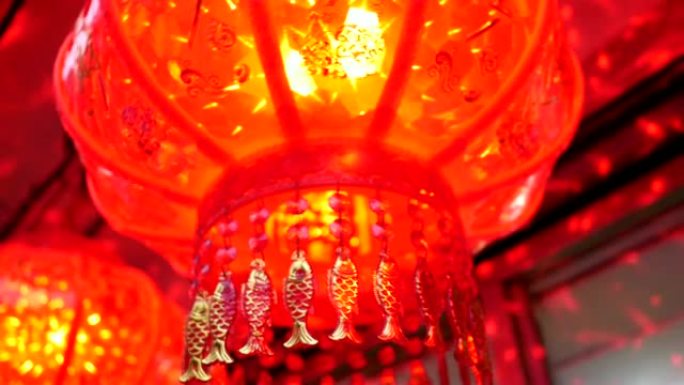 红色中国灯笼。特写。