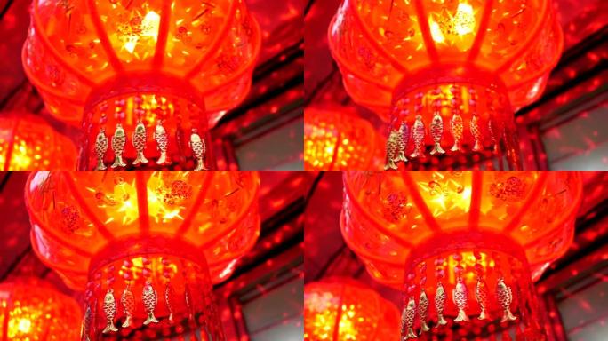 红色中国灯笼。特写。
