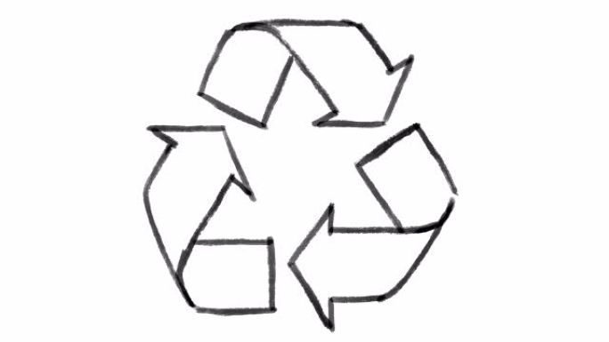 在白色黑板上绘制的回收符号，是代表生态问题的理想素材