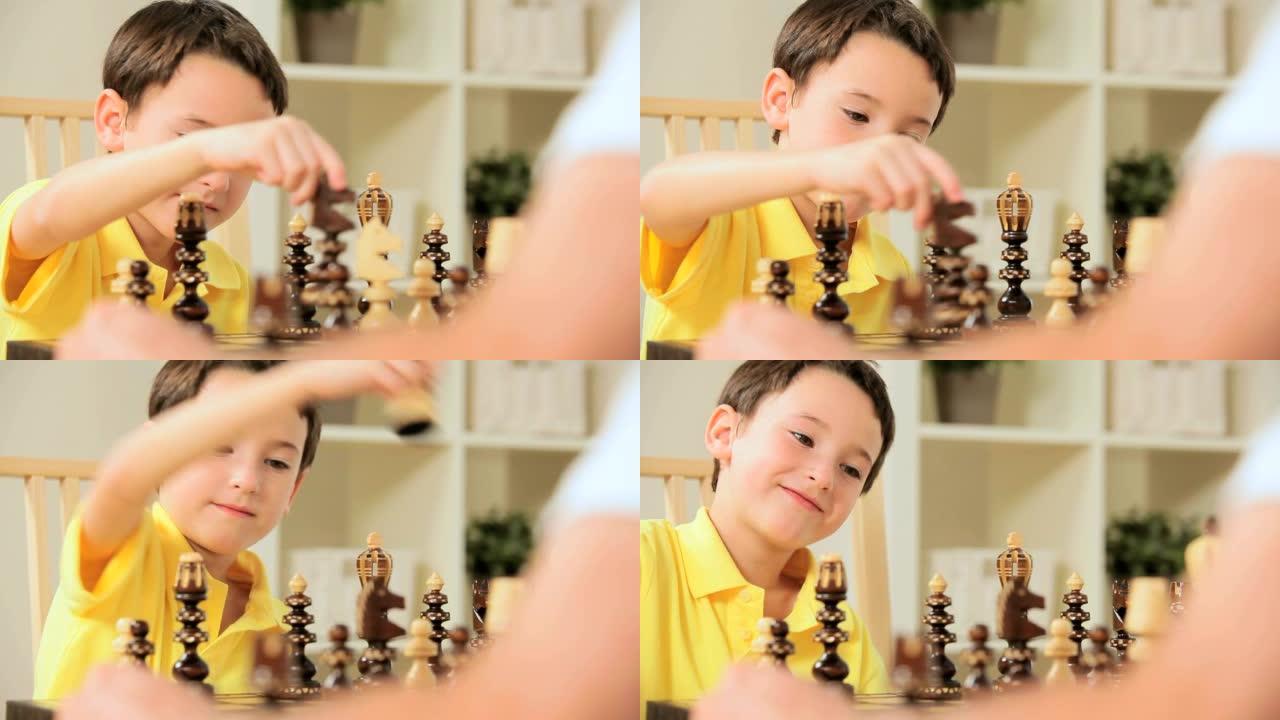 玩象棋游戏的白人男孩