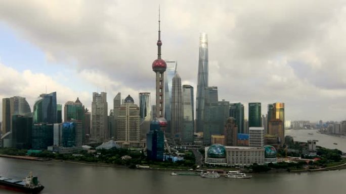 实时4K: 上海天际线鸟瞰图