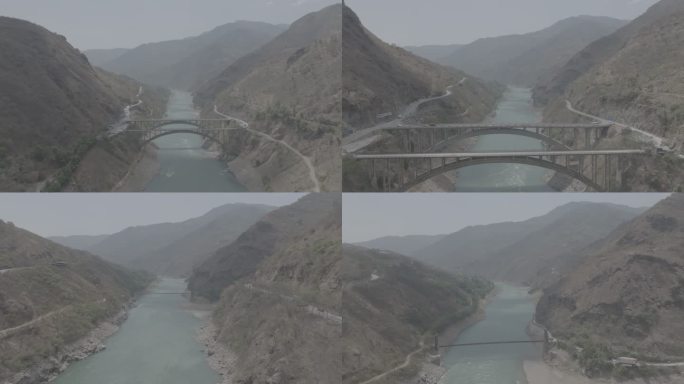 雅砻江航拍 跨河大桥