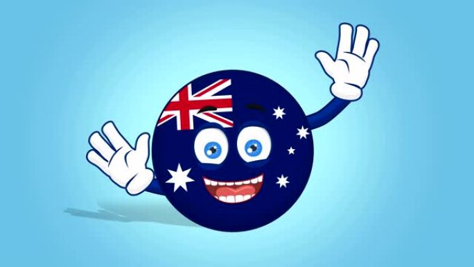卡通图标旗澳大利亚快乐的喜悦与阿尔法哑光的脸部动画