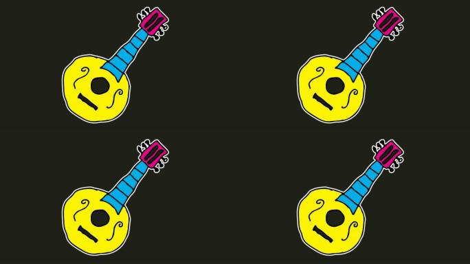 孩子们画以曼陀林为主题的黑色背景