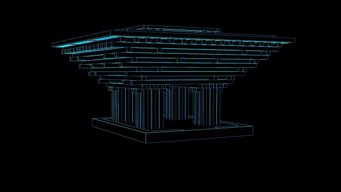蓝色线框全息科技建筑中国馆动画带通道