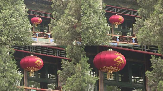 阳台和红色中国灯笼