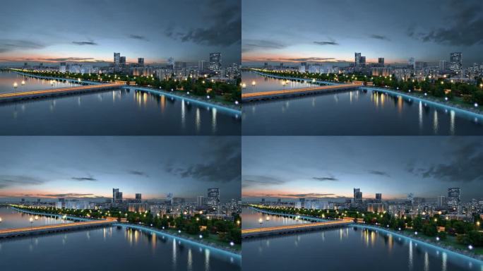 河流城市天际线动画