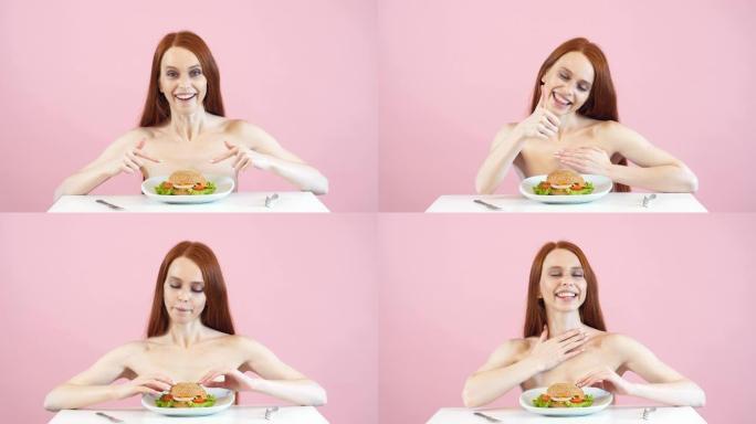 快乐的红发瘦女孩就要节食了。依赖。饮食。厌食症。