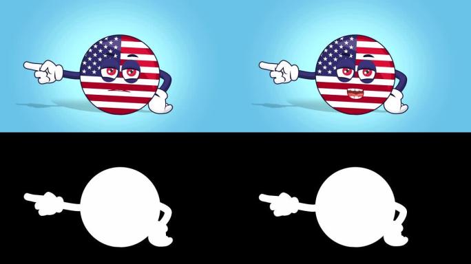 卡通美国图标国旗美国不高兴的左指针与脸动画