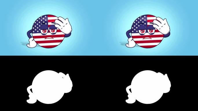 卡通美国图标美国国旗捂脸不安的脸动画