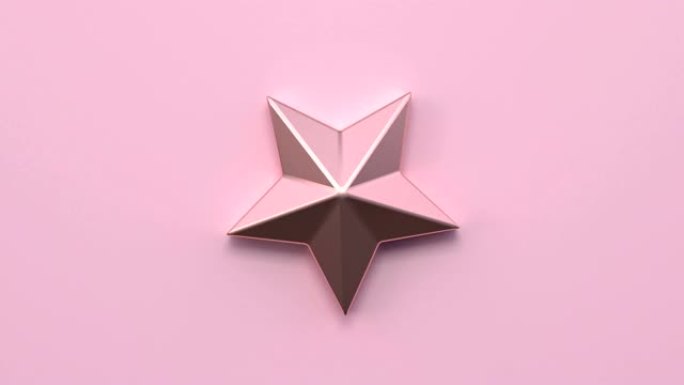 最小抽象运动动画金属玫瑰金形状3d渲染粉色场景平躺星形状圣诞假期概念