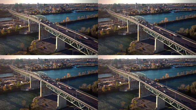 蒙特利尔雅克-卡地亚大桥的航拍画面