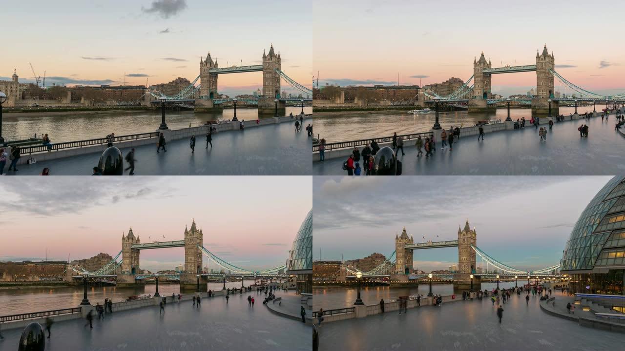 伦敦塔桥，从早到晚，4k延时拍摄