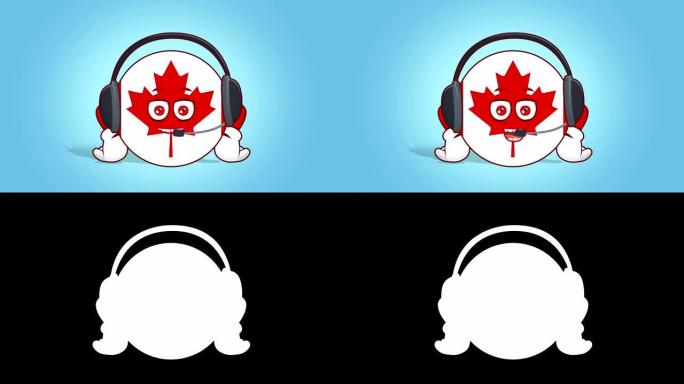 卡通图标旗帜加拿大呼叫操作员与阿尔法哑光脸部动画