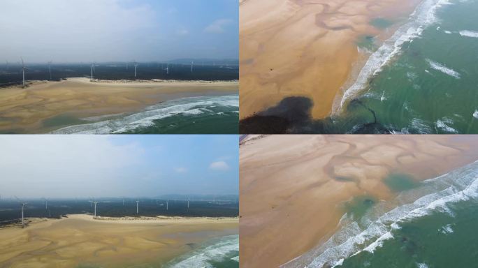 海边沙滩海浪风车4K航拍