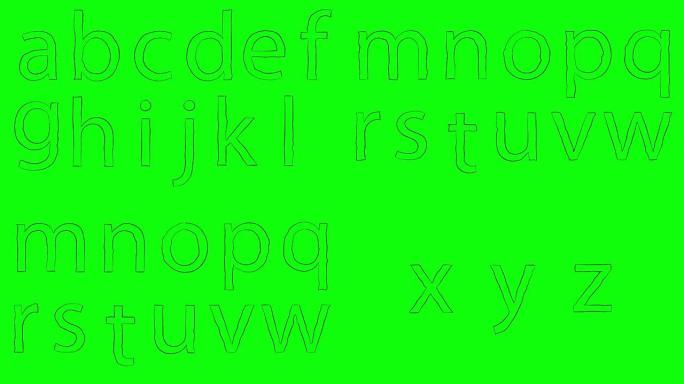 绿色屏幕上的A-Z卡通英语字母字符