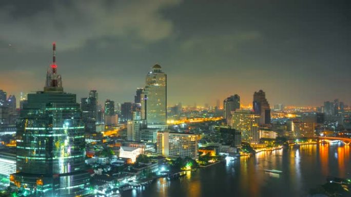 曼谷城市景观夜晚到日出场景时间流逝，泰国