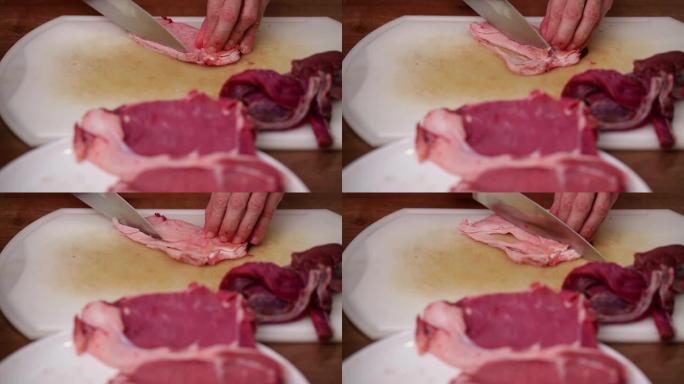 肉类准备-用锋利的刀将牛脂切成薄片