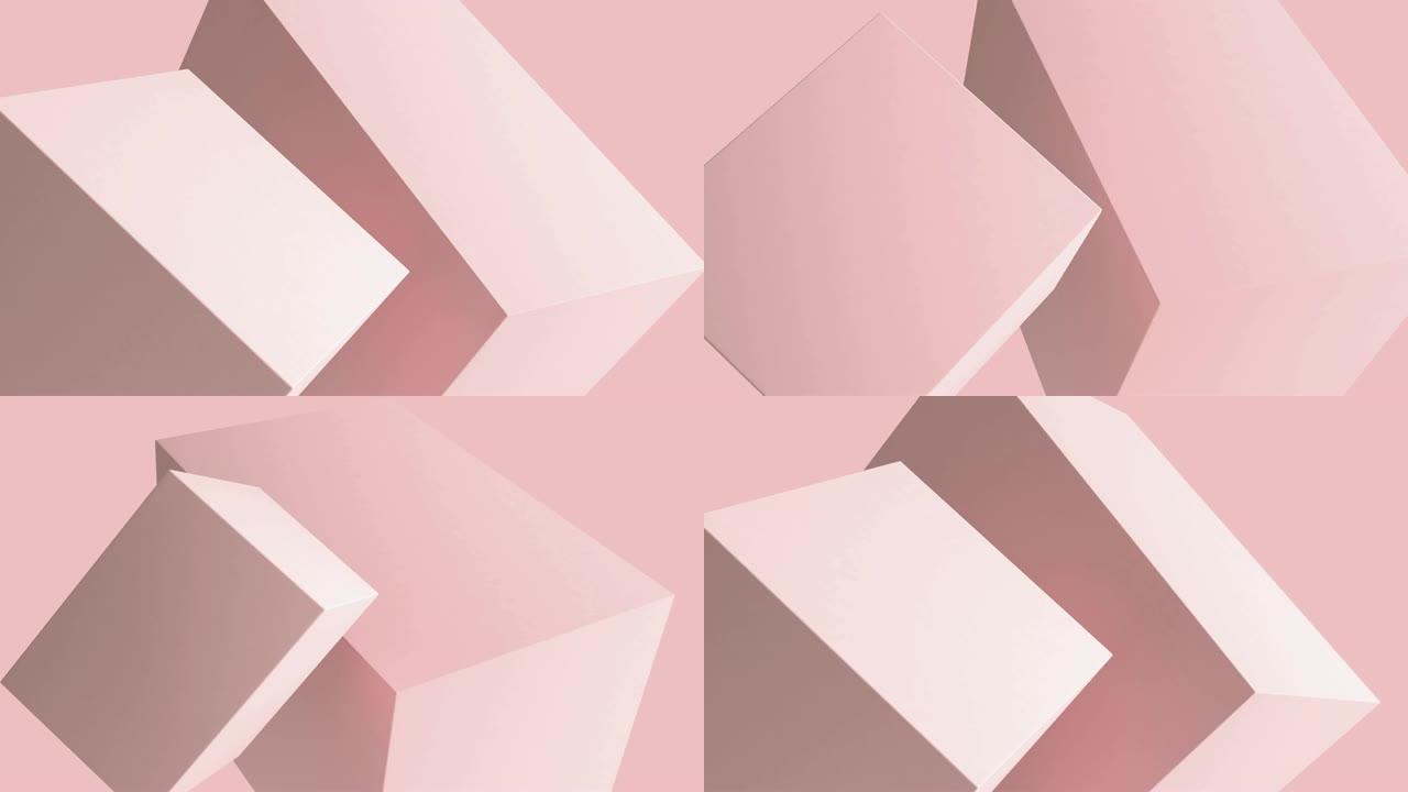 特写抽象运动粉色背景3d渲染方形旋转