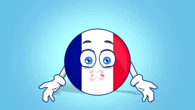 卡通图标旗法国无声胶带，带阿尔法哑光面部动画
