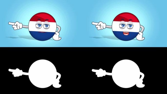 卡通图标旗荷兰荷兰不快乐右指针用阿尔法哑光面部动画说话