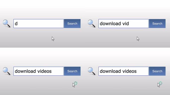 下载视频-图形浏览器搜索查询，网页，用户输入搜索相关结果，计算机互联网技术。网页浏览打字字母，填写表