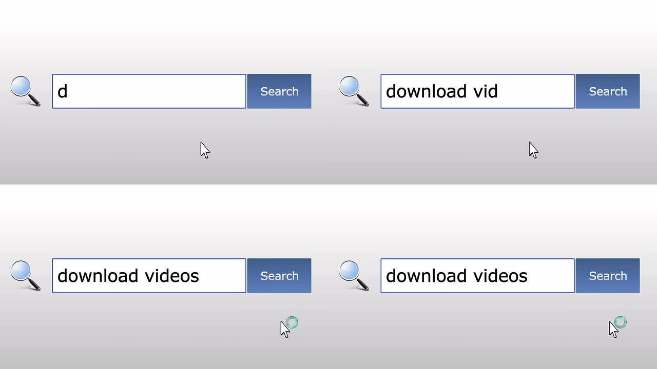 下载视频-图形浏览器搜索查询，网页，用户输入搜索相关结果，计算机互联网技术。网页浏览打字字母，填写表