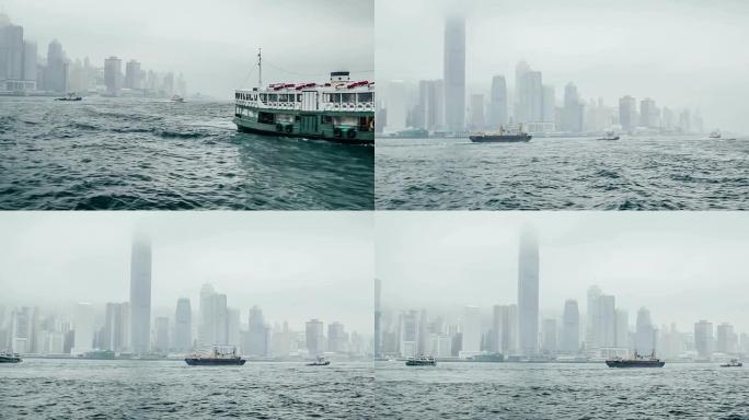 香港维多利亚港，雾天