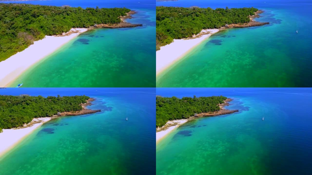 巴拿马珍珠岛海滩的空中景观