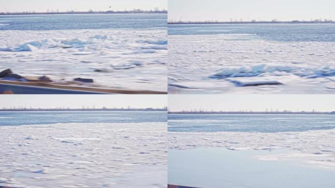 漂浮在河上的融化冰