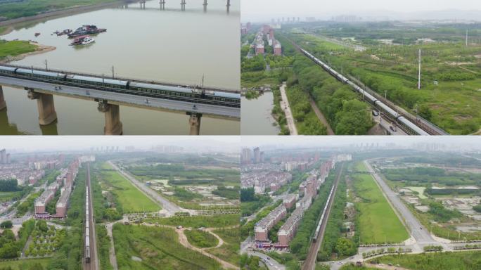 南昌赣江火车经过大桥航拍