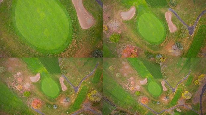 高尔夫绿旗和洞的航拍镜头
