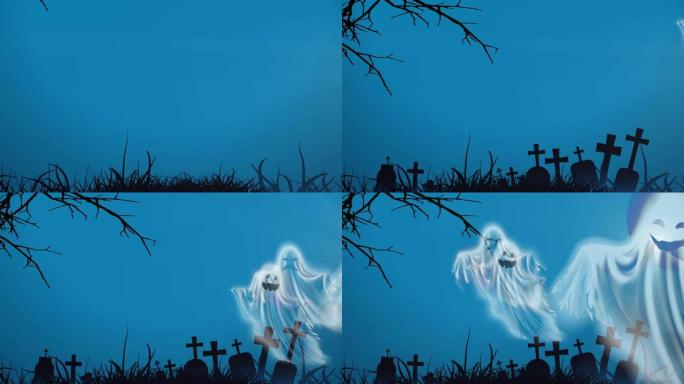 万圣节快乐，幽灵般的城堡背景。