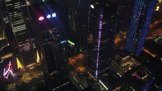 4K深圳航拍夜景 中国电信大楼 繁华城市
