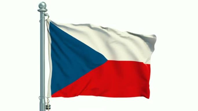 捷克国旗在白色背景上飘扬，动画。三维渲染