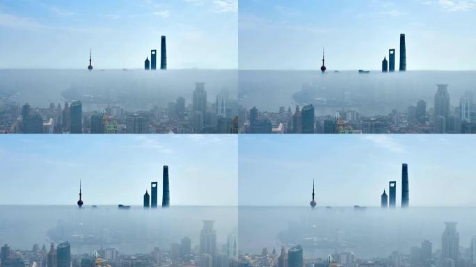 4K: 中国平流层云中的上海城市景观
