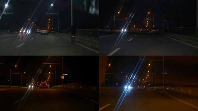 夜间照明武汉城市公路旅行前司机pov全景4k中国