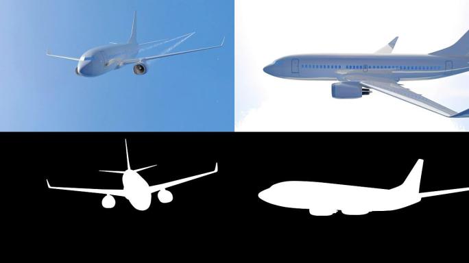 飞机在天空中飞行。3D渲染。阿尔法哑光