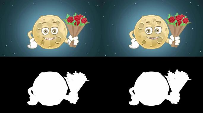 卡通可爱月亮花束与阿尔法哑光面部动画