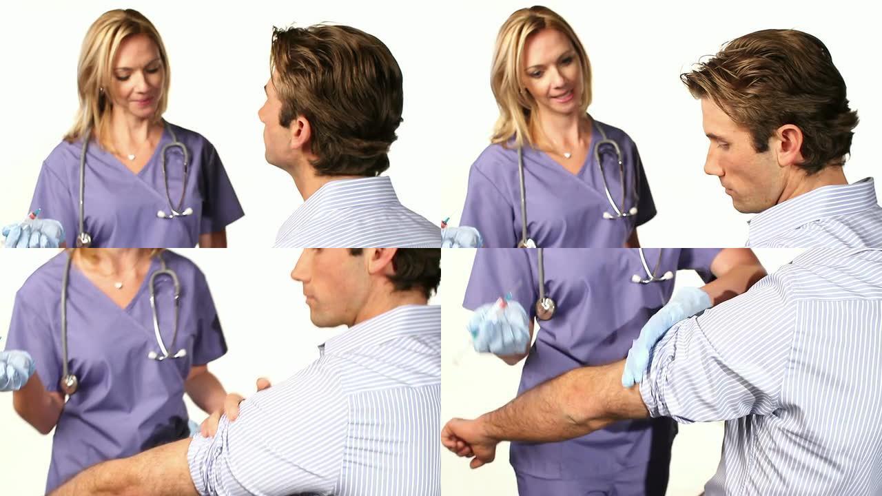 护士给病人注射流感疫苗